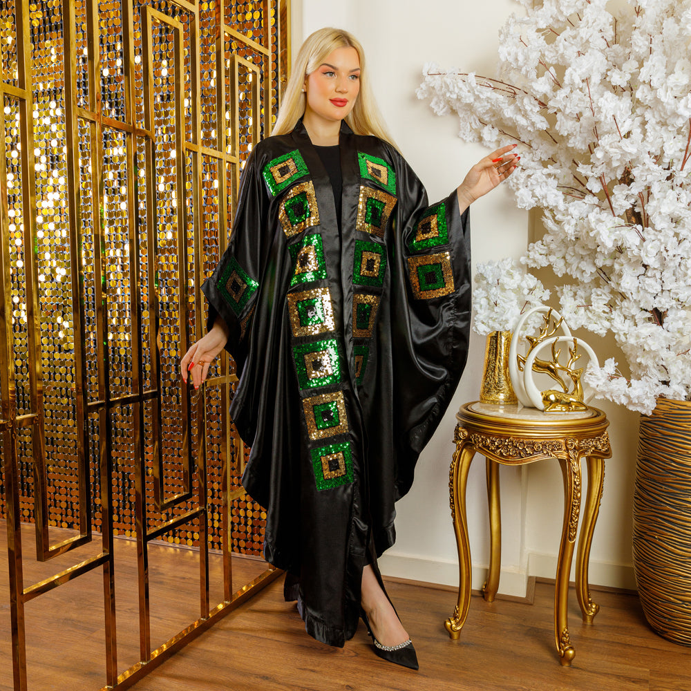 قفطان حرير ستان مفتوح تطريز- COFSTNT310