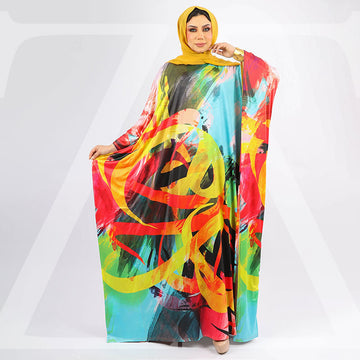 عباية دبي جيرسيه ليكرا طباعة ديجيتال - EZ1033