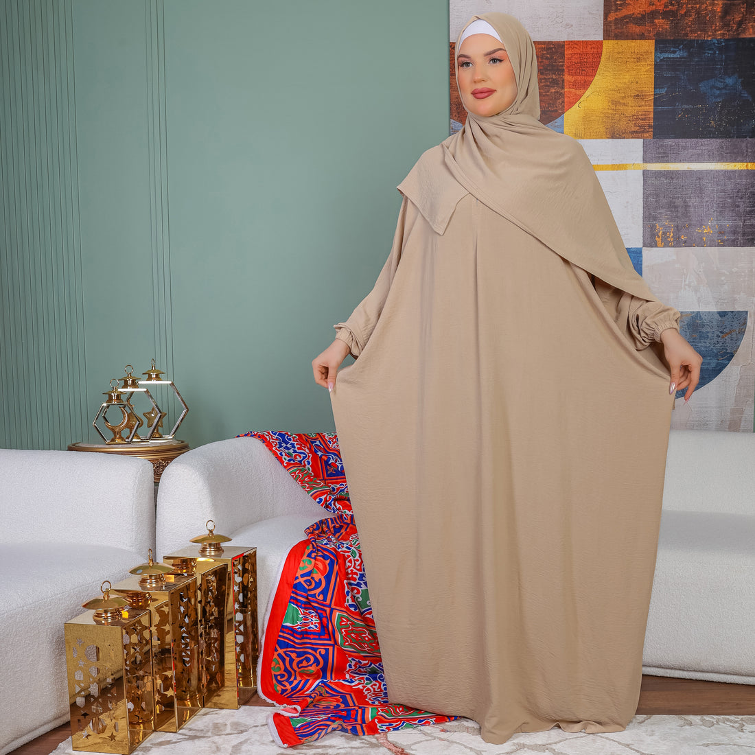 إسدال كريب فضفاض بطرحة - EZCYM308