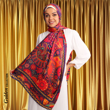 (Golden Collection)طرحة حرير ستان ديجيتال - SC7091