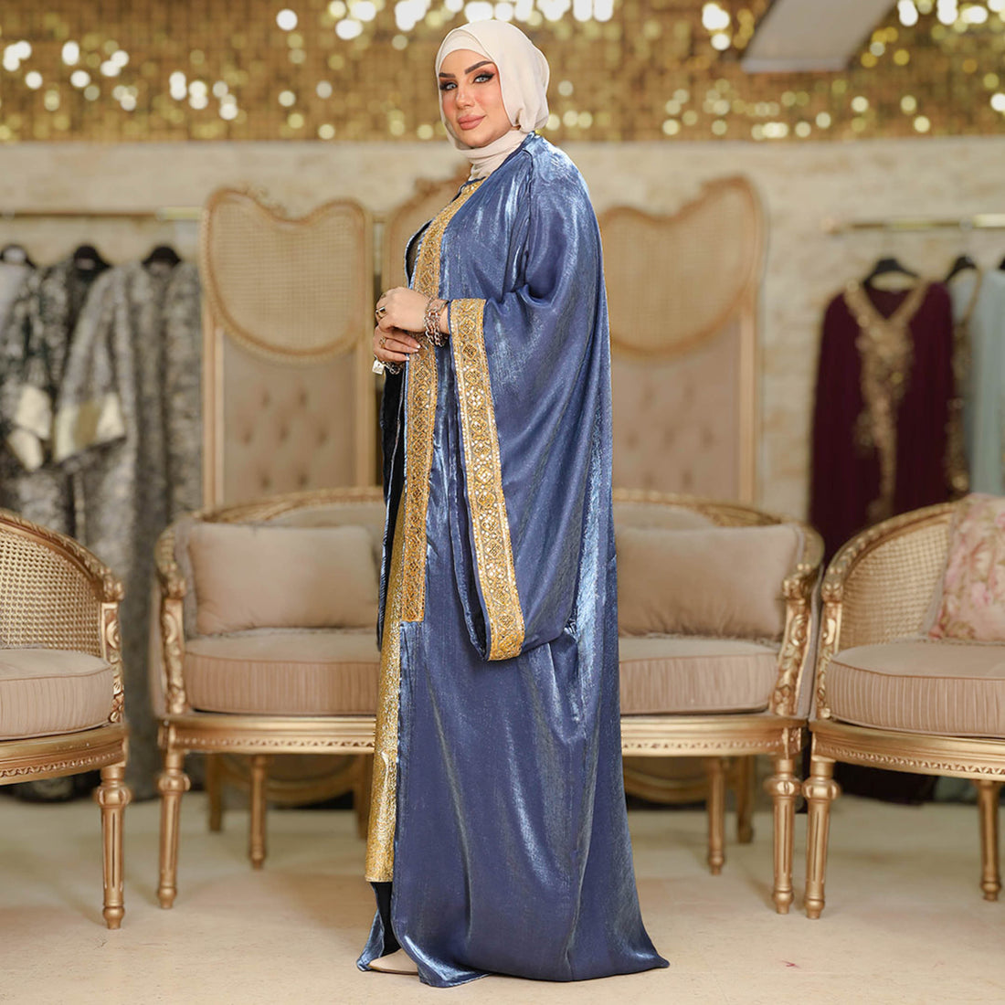 طقم قفطان بحريني أورجانزا شيمر  - DBKC001