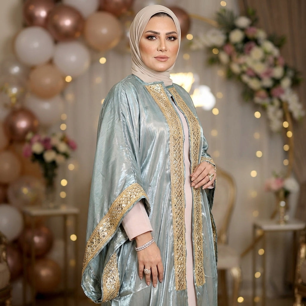 طقم قفطان بحريني أورجانزا شيمر - DBKC002