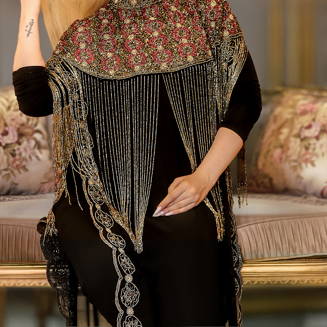 قفطان شيفون تطريز هاند ميد -Dscd408