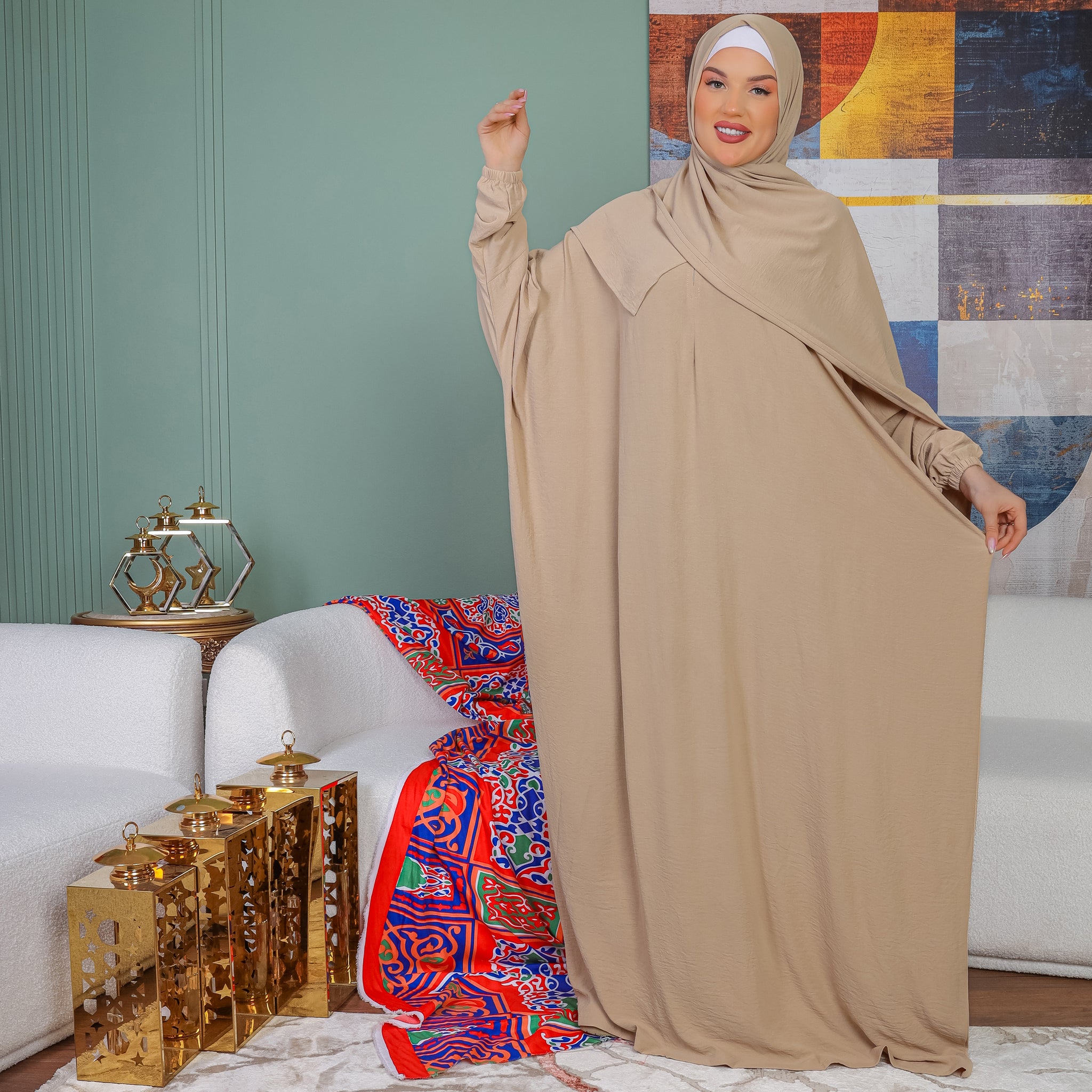 إسدال كريب فضفاض بطرحة - EZCYM308