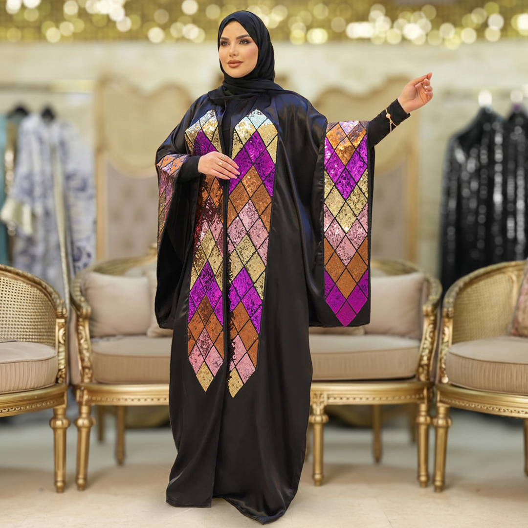 قفطان بحريني تطريز حرير ستان _ QFSTB105