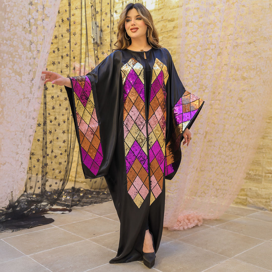 قفطان بحريني تطريز حرير ستان _ QFSTB105