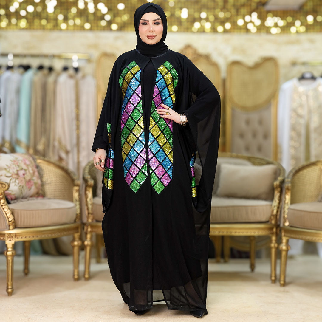 قفطان بحريني تطريز حرير ستان _ QFSTB106