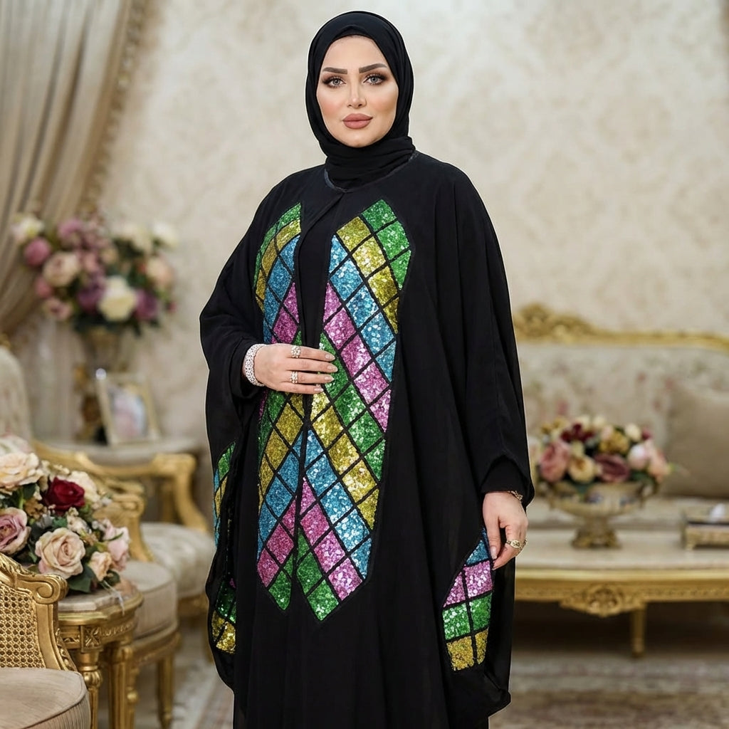 قفطان بحريني تطريز شيفون  _ QFSTB106