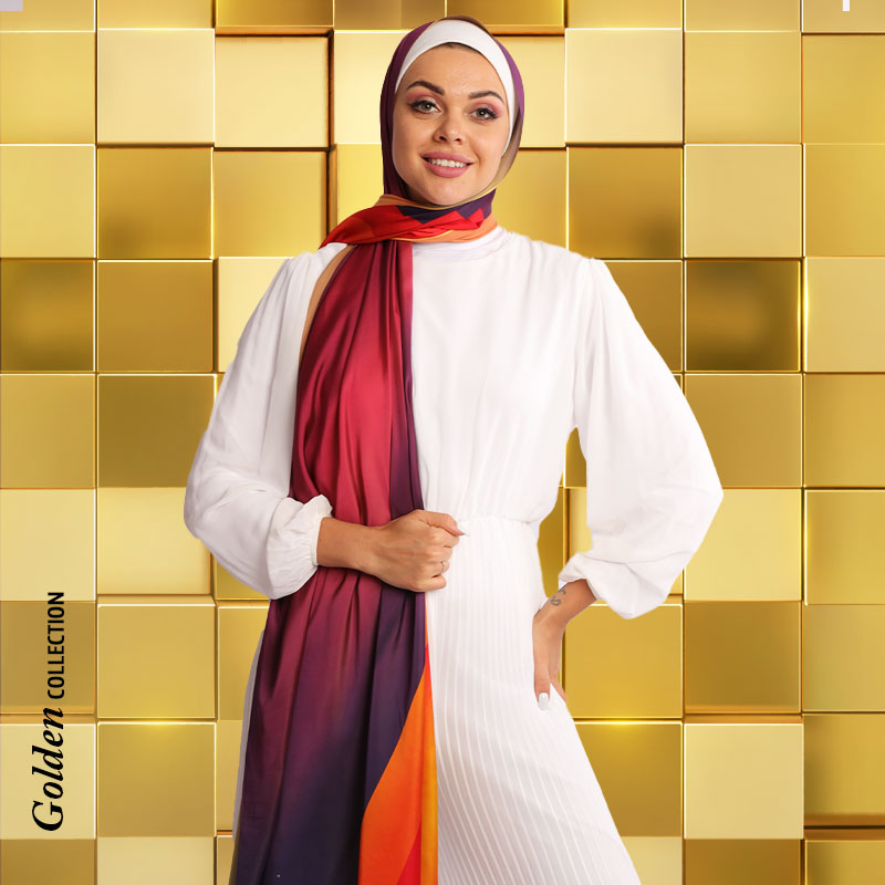 (Golden Collection)طرحة حرير ستان  ديجيتال - SC7048