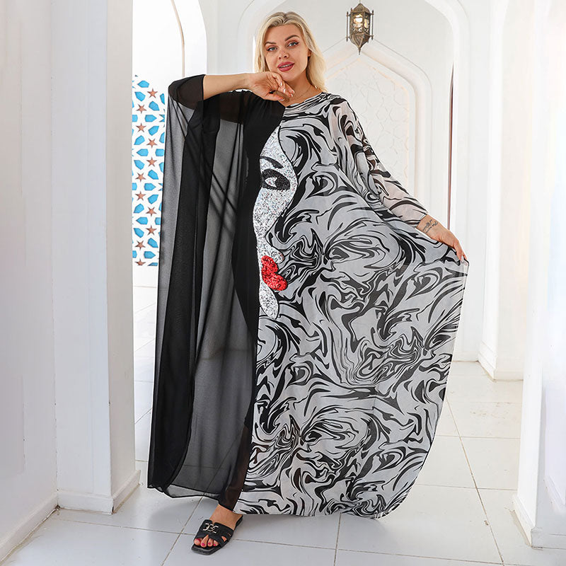 عباية شيفون وجوه  - Chiffon Faces Kaftan