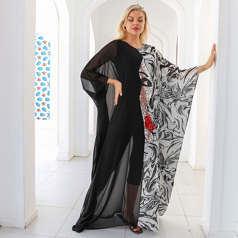 عباية شيفون وجوه  - Chiffon Faces Kaftan