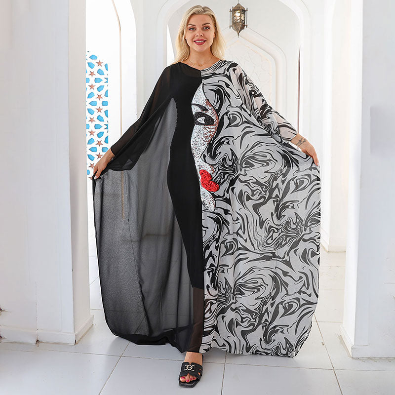 عباية شيفون وجوه  - Chiffon Faces Kaftan