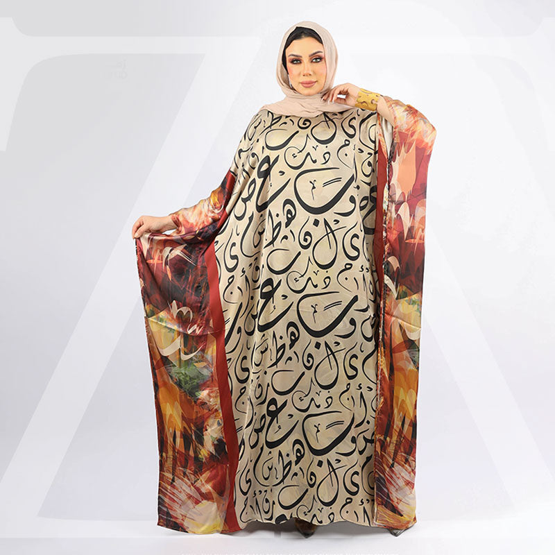 عباية دبي حرير ستان طباعة  ديجيتال - STN4306