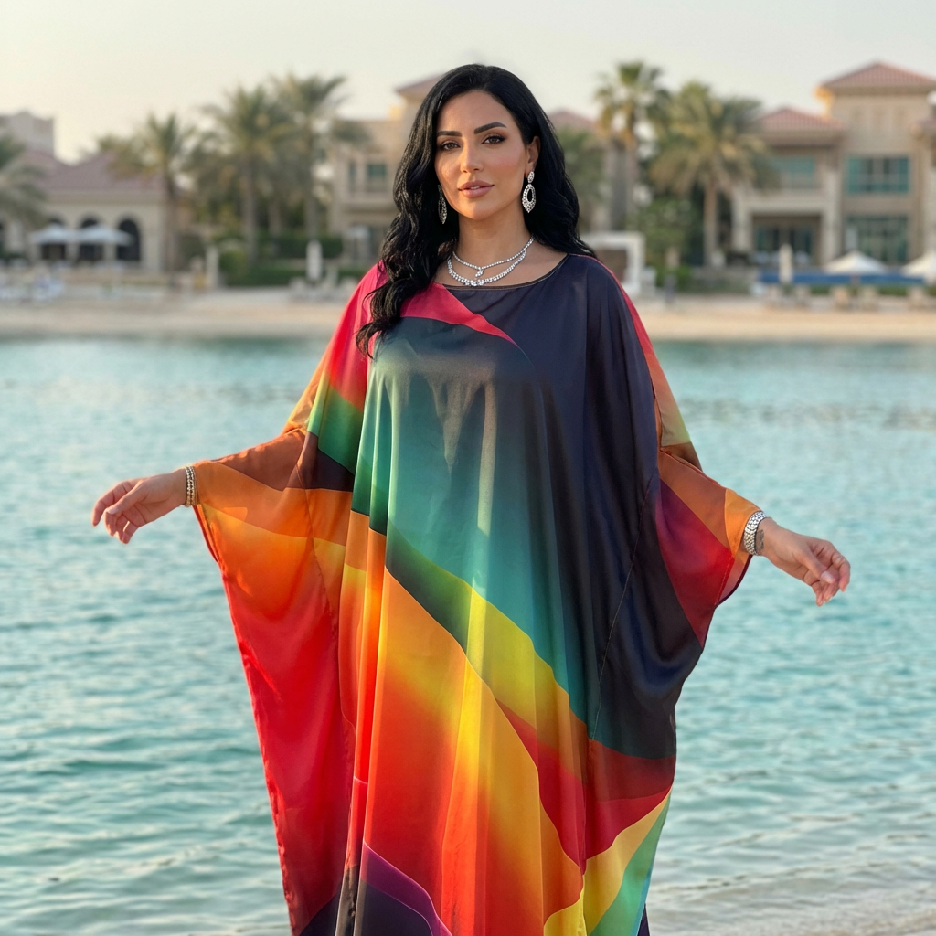 عباية دبي حرير ستان طباعة ديجيتال - STN4424