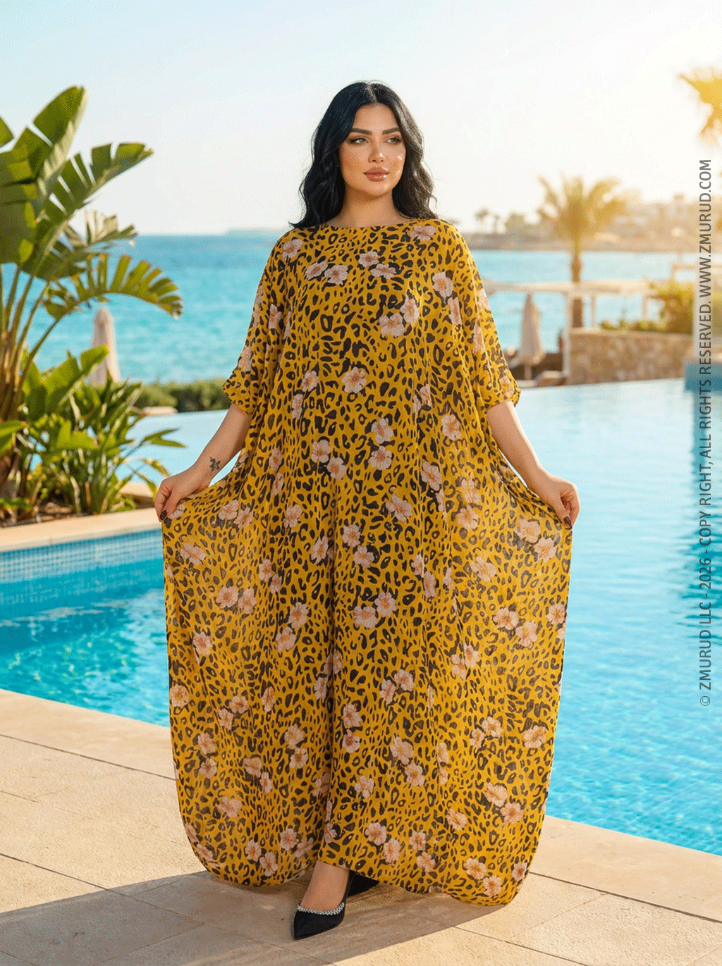 عباية دبي شيفون شفاف مشجر -shf547