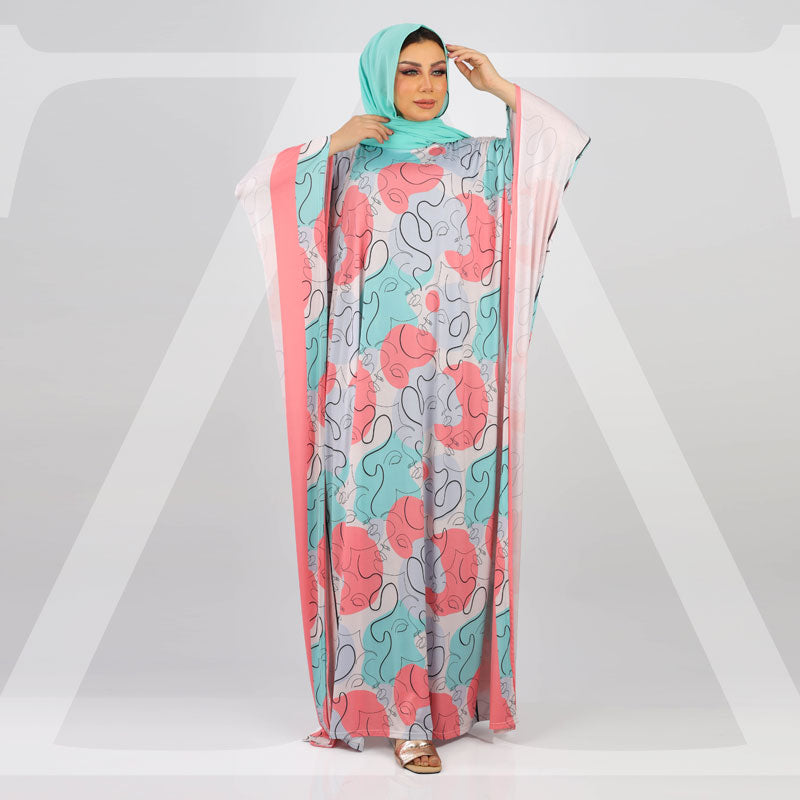 عباية دبي جيرسيه ليكرا طباعة ديجيتال - EZ1006