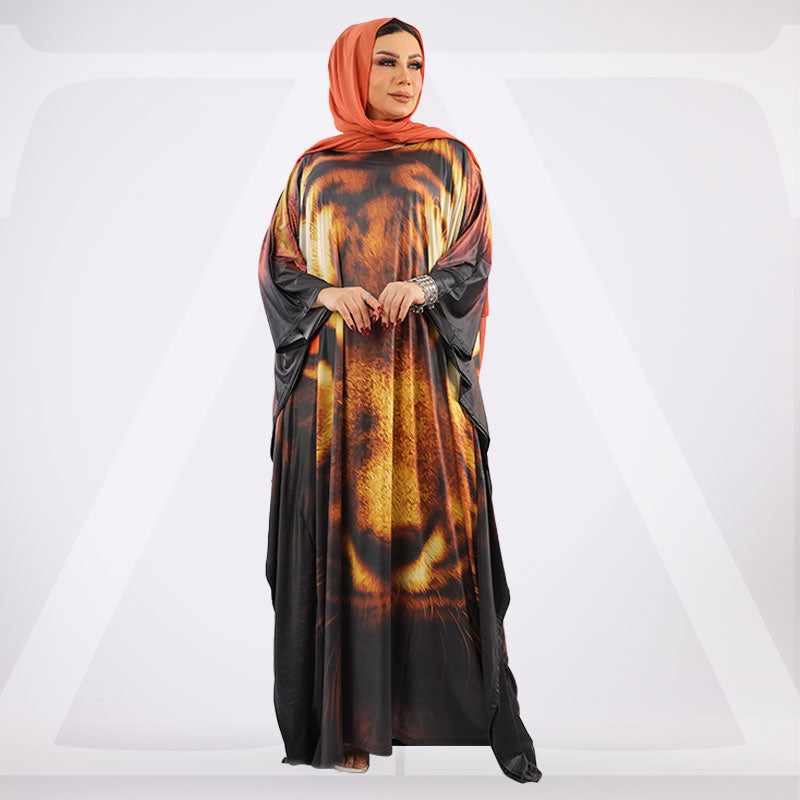 عباية جيرسيه زبدة ليكرا طباعة ديجيتال - EZ1027
